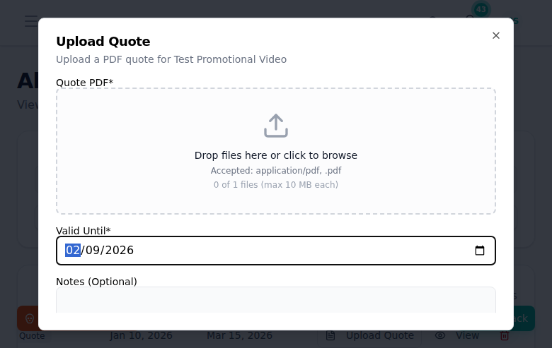 Quote Upload Dialog